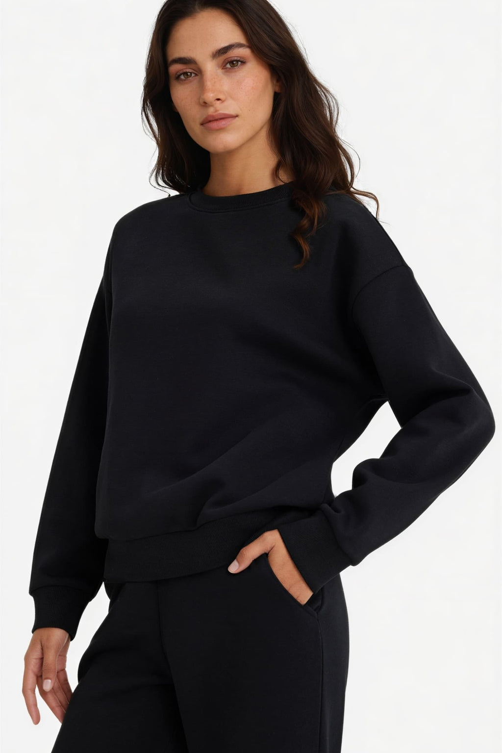 Relax Fit Crew Neck Basic Thick Sweatshirt