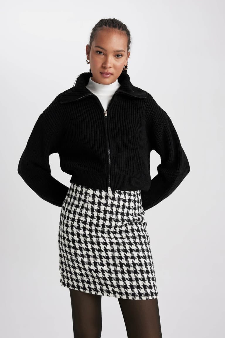 Slim Fit Slim Cut Polo Collar Zippered Knitwear Cardigan