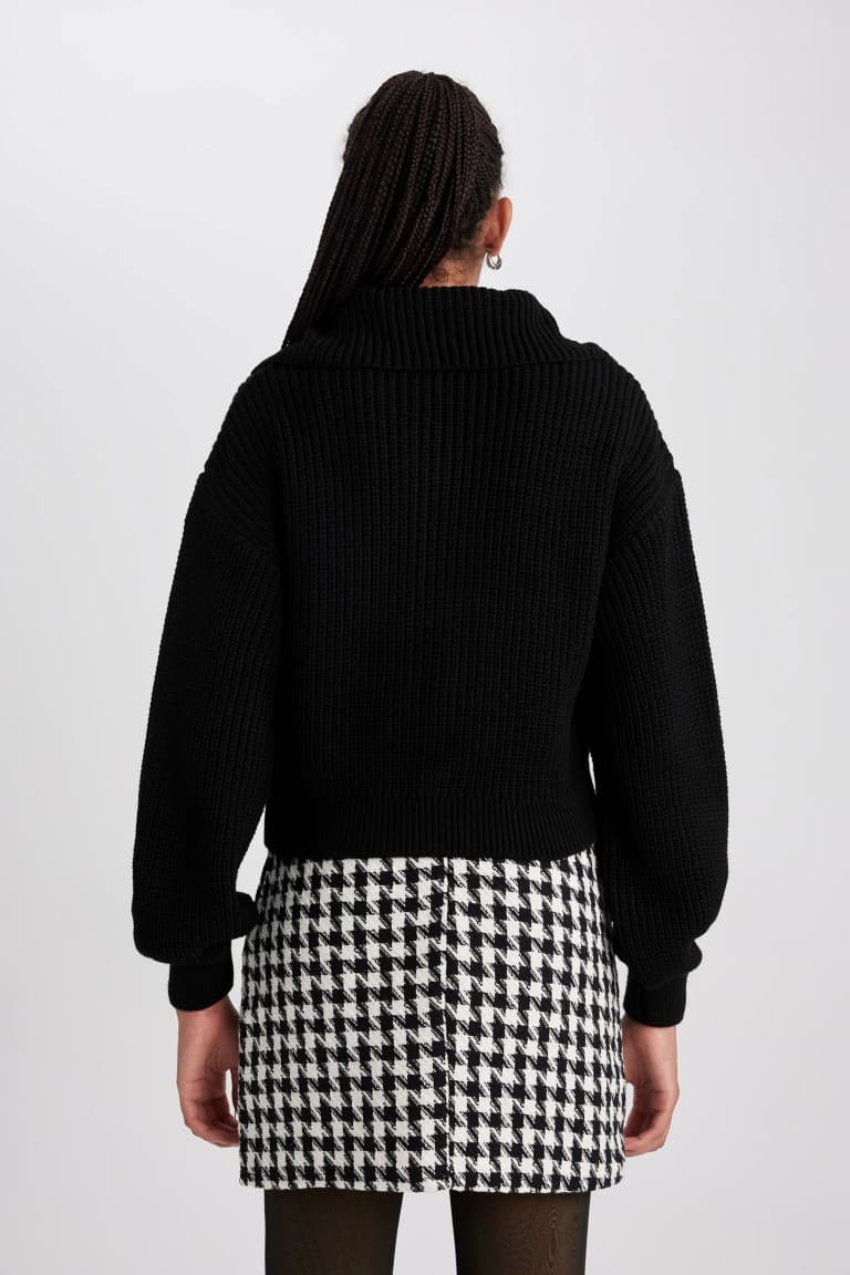 Slim Fit Slim Cut Polo Collar Zippered Knitwear Cardigan
