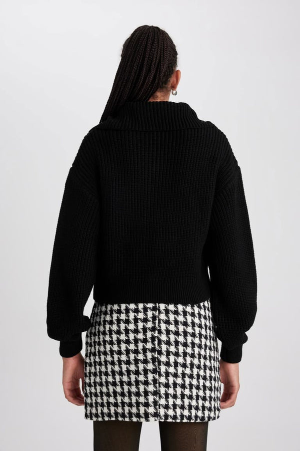 Slim Fit Slim Cut Polo Collar Zippered Knitwear Cardigan
