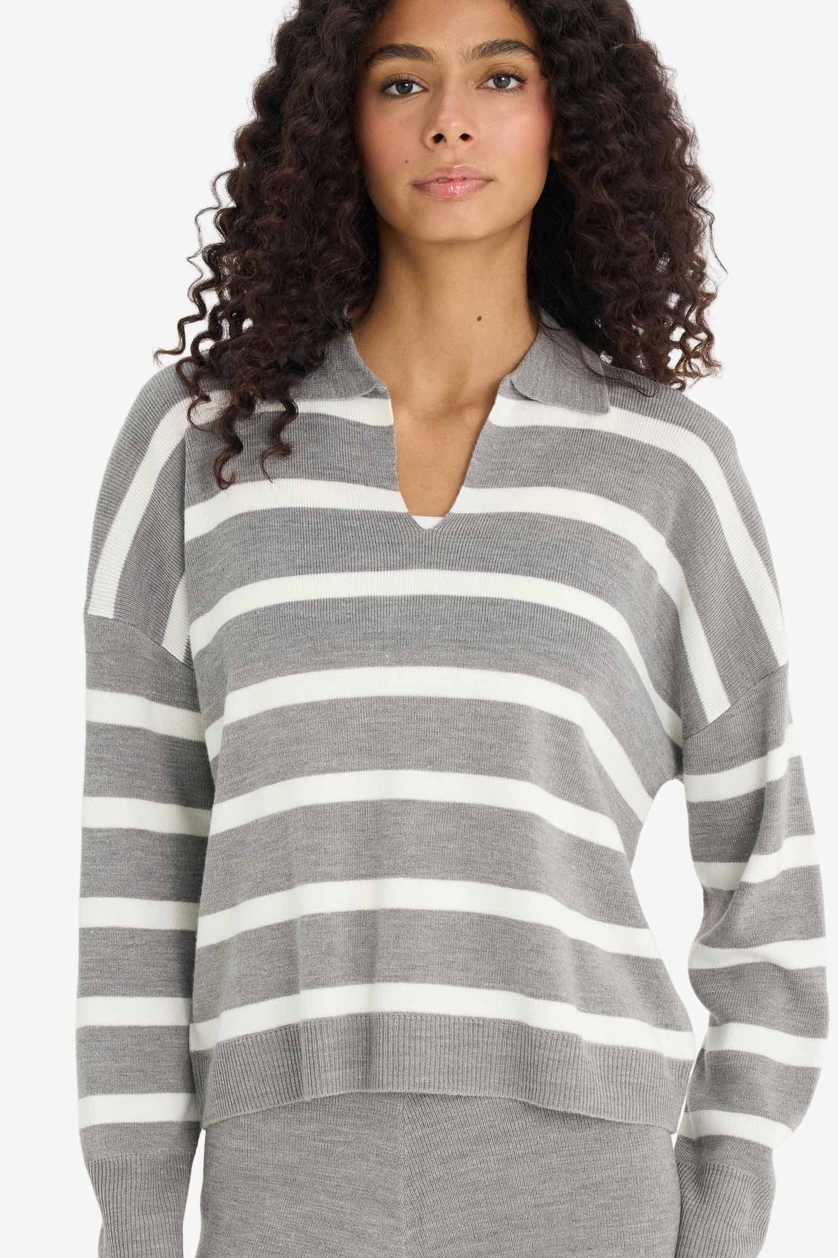 Relax Fit Polo Collar Striped Knitwear Pullover