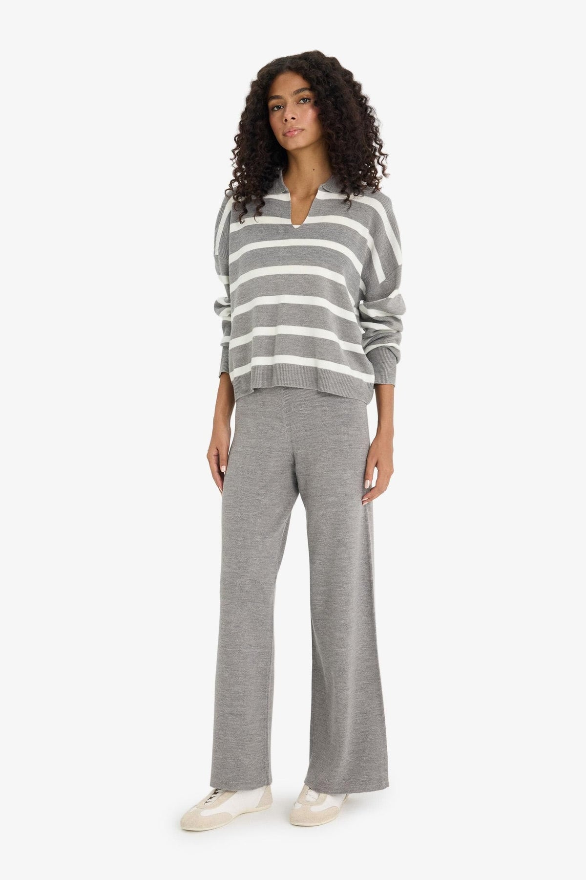 Relax Fit Polo Collar Striped Knitwear Pullover