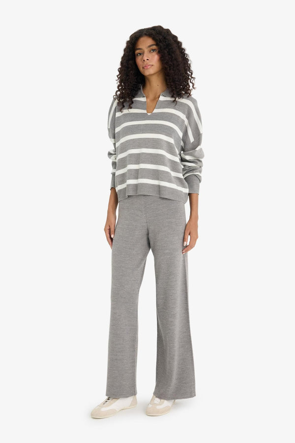 Relax Fit Polo Collar Striped Knitwear Pullover