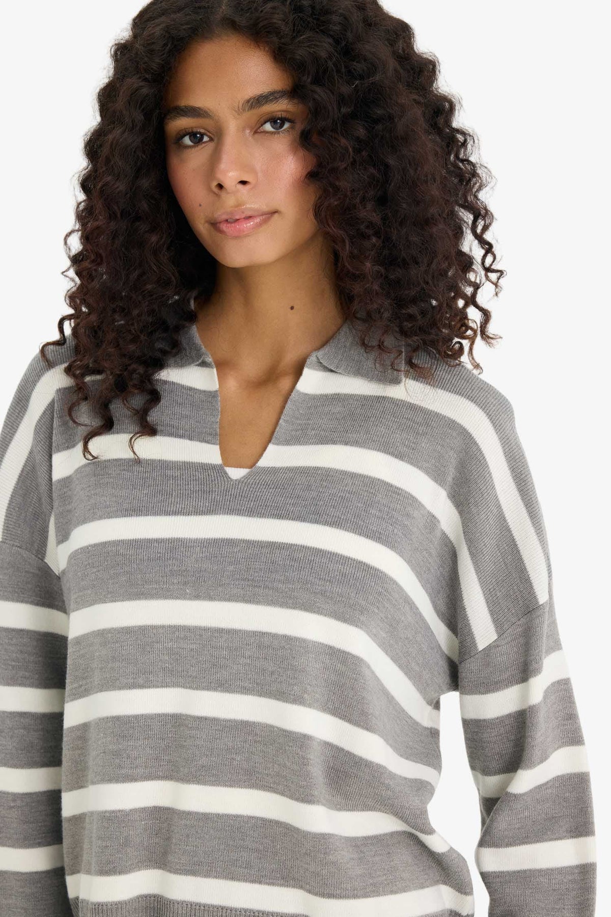 Relax Fit Polo Collar Striped Knitwear Pullover