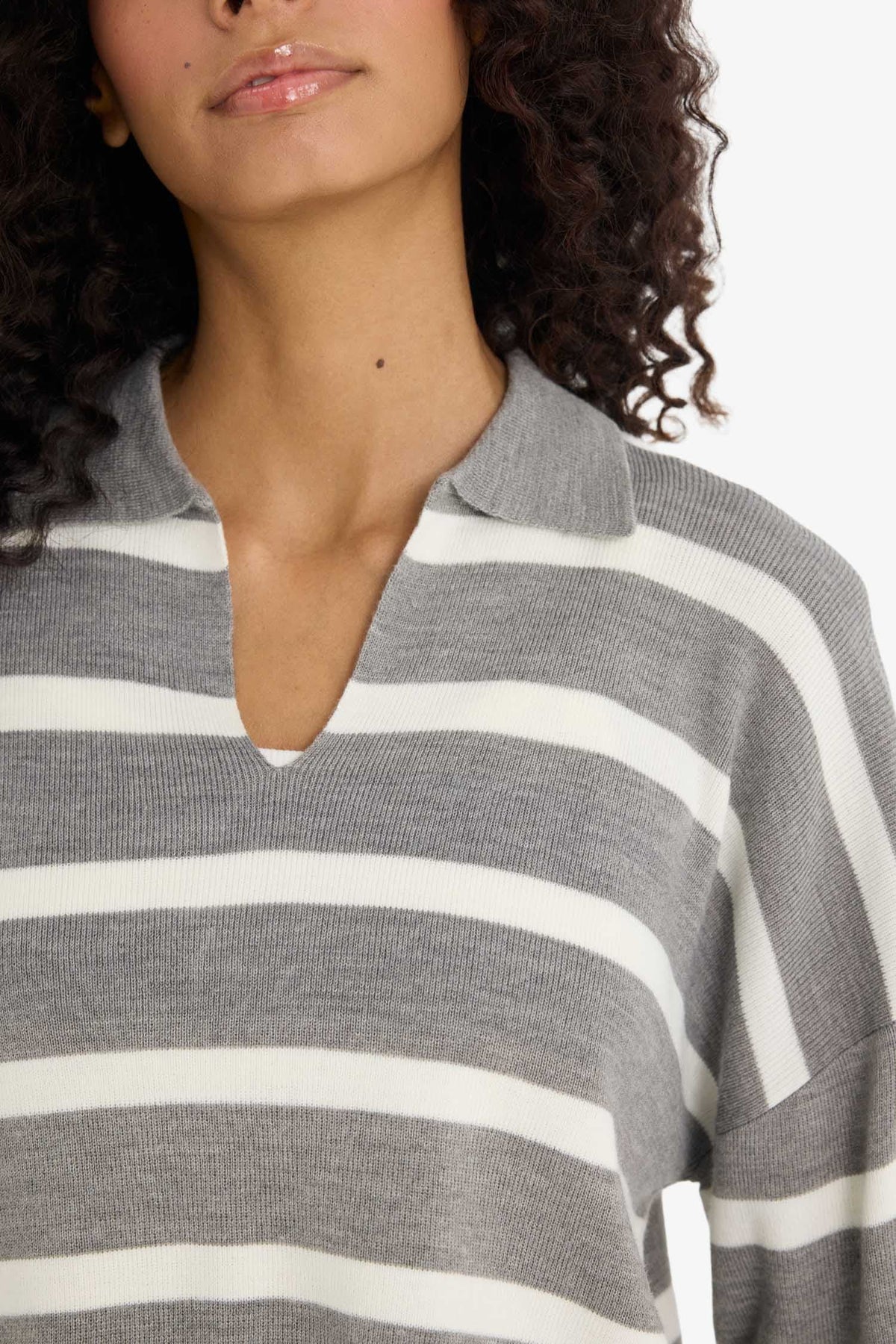 Relax Fit Polo Collar Striped Knitwear Pullover