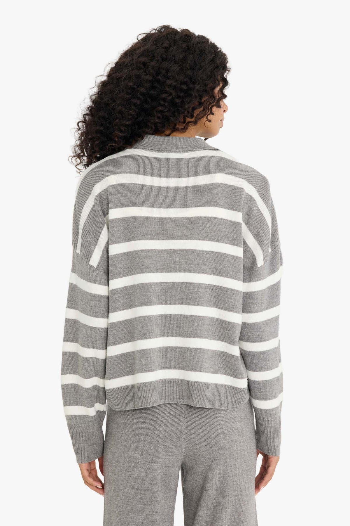 Relax Fit Polo Collar Striped Knitwear Pullover