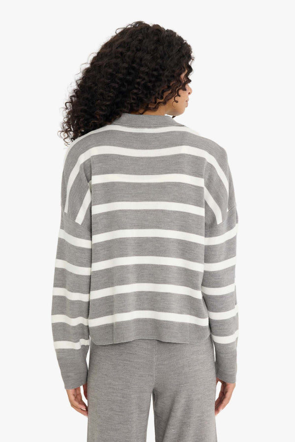 Relax Fit Polo Collar Striped Knitwear Pullover