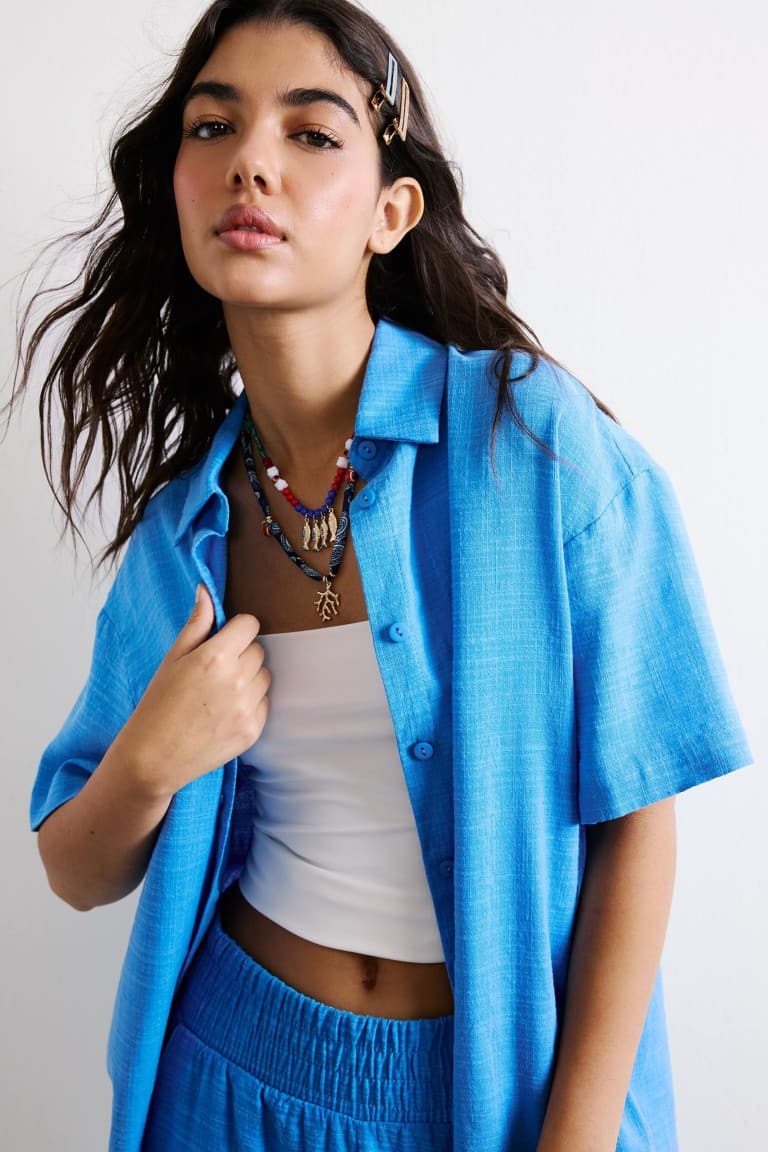 Oversize Fit Shirt Collar Short Sleeve Shirt