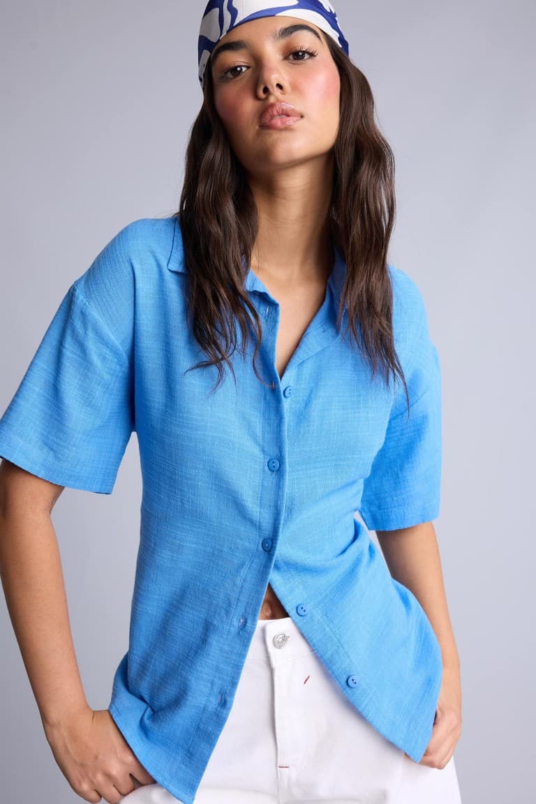 Oversize Fit Shirt Collar Short Sleeve Shirt
