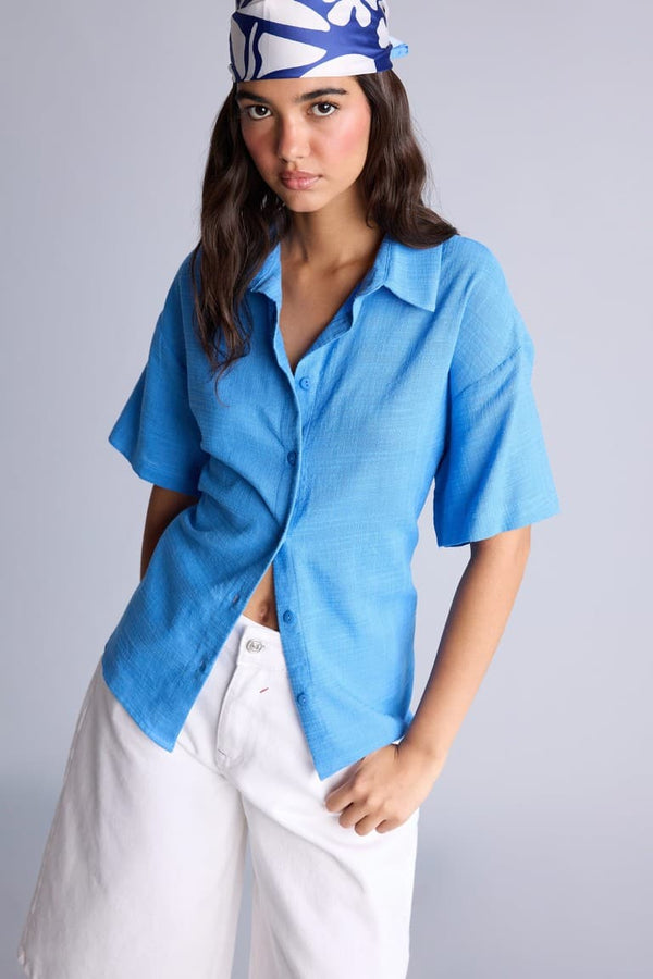 Oversize Fit Shirt Collar Short Sleeve Shirt