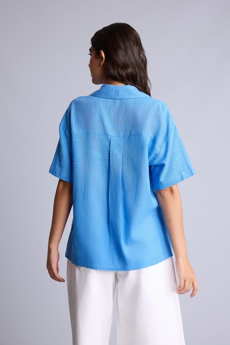 Oversize Fit Shirt Collar Short Sleeve Shirt