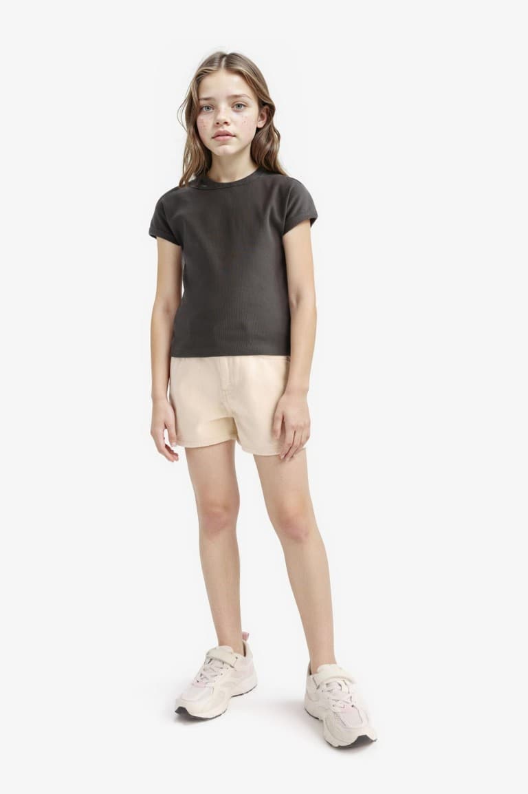Girl Slim Fit Crew Neck Basic Corduroy T-shirt Secondary image
