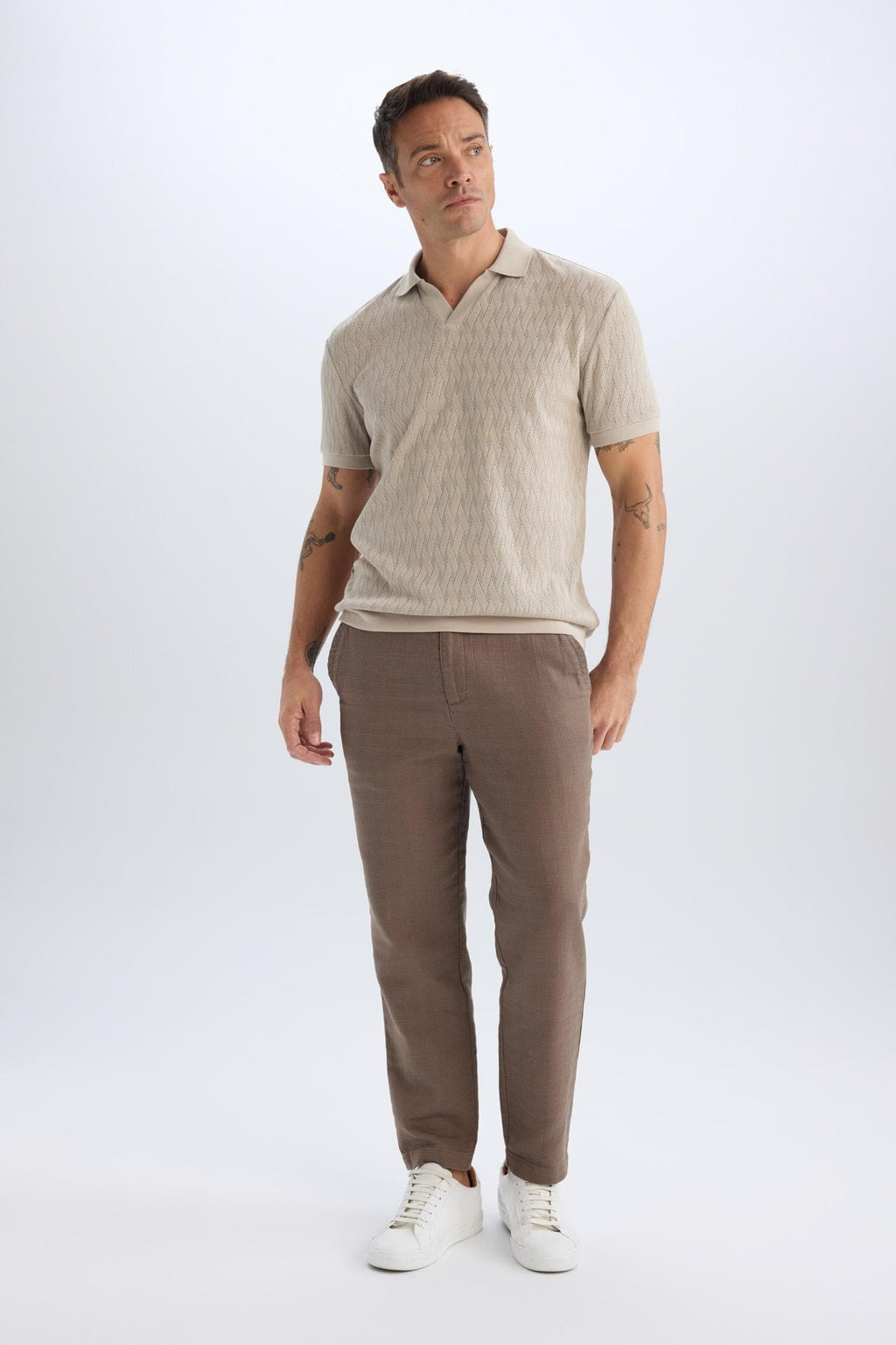 100% Cotton Summer Jogger Pants Regular Fit Regular Cut Linen Look Straight Leg Pocket