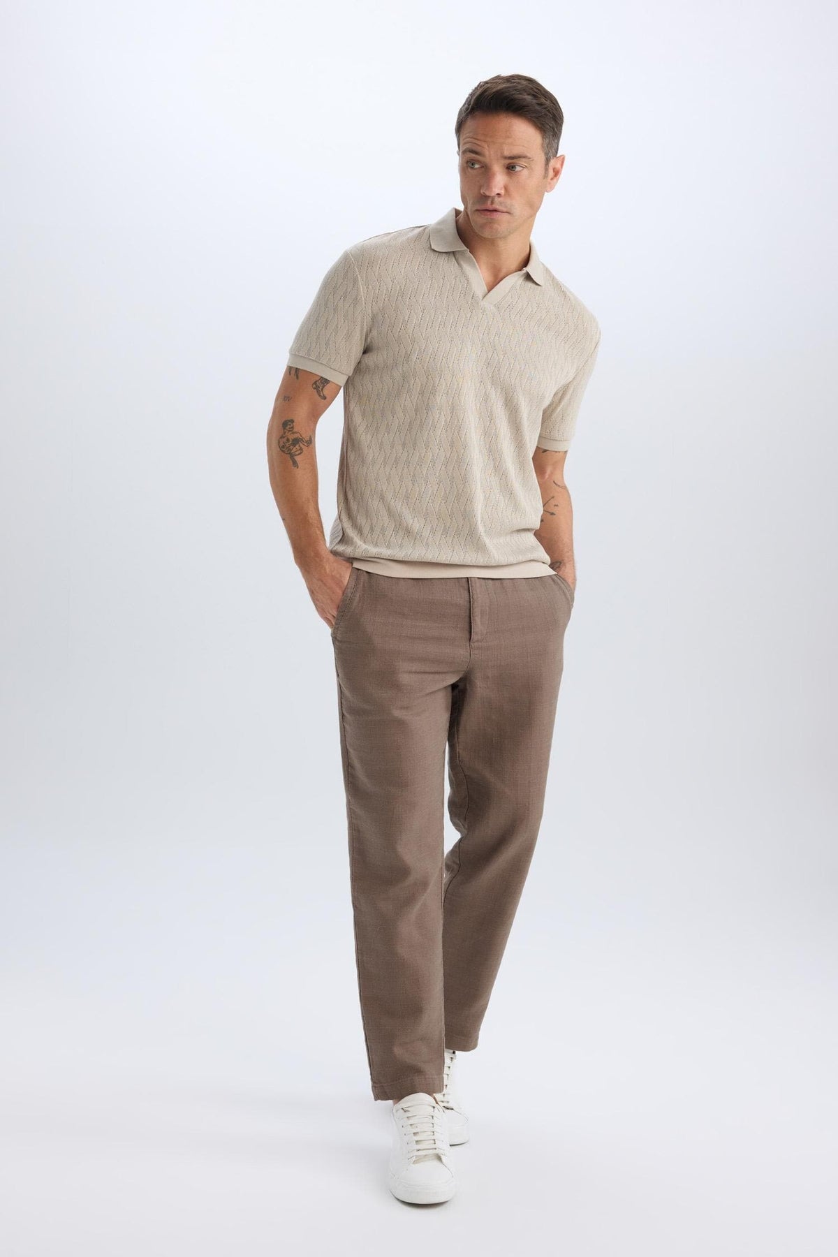 100% Cotton Summer Jogger Pants Regular Fit Regular Cut Linen Look Straight Leg Pocket