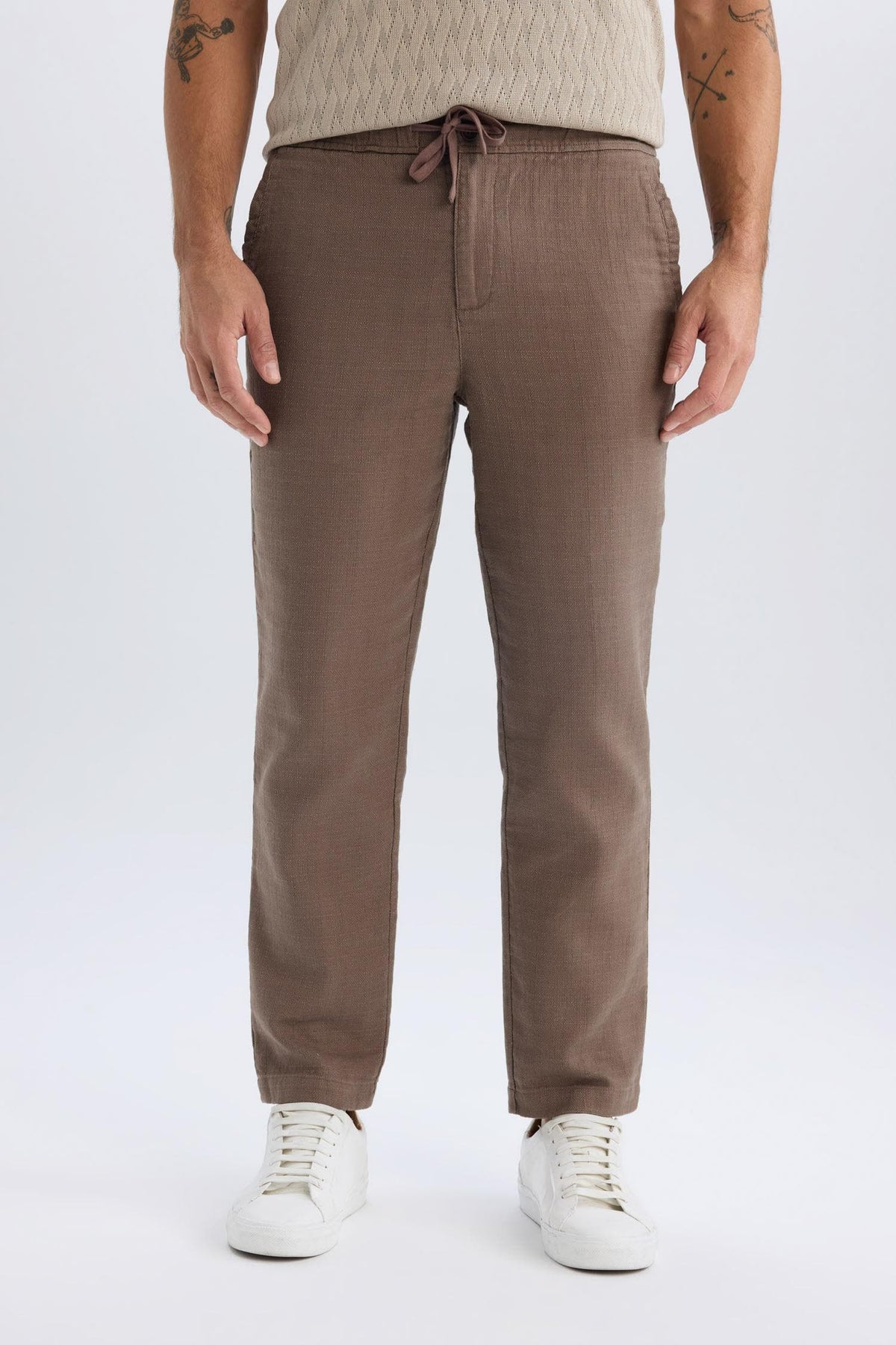 100% Cotton Summer Jogger Pants Regular Fit Regular Cut Linen Look Straight Leg Pocket