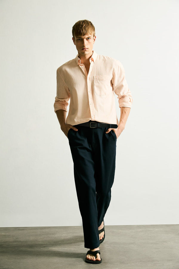 100% Cotton Summer Jogger Pants Regular Fit Regular Cut Linen Look Straight Leg Pocket