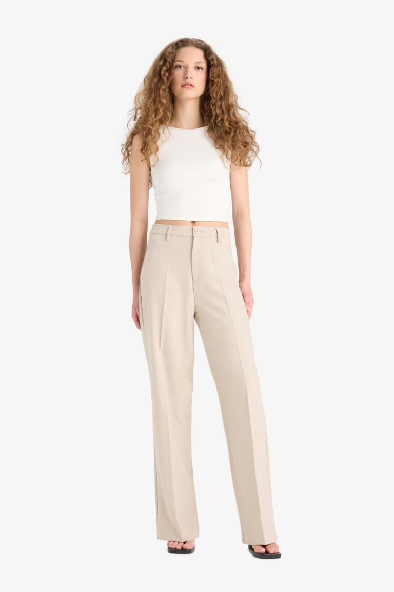 High Waisted Straight Leg Trousers