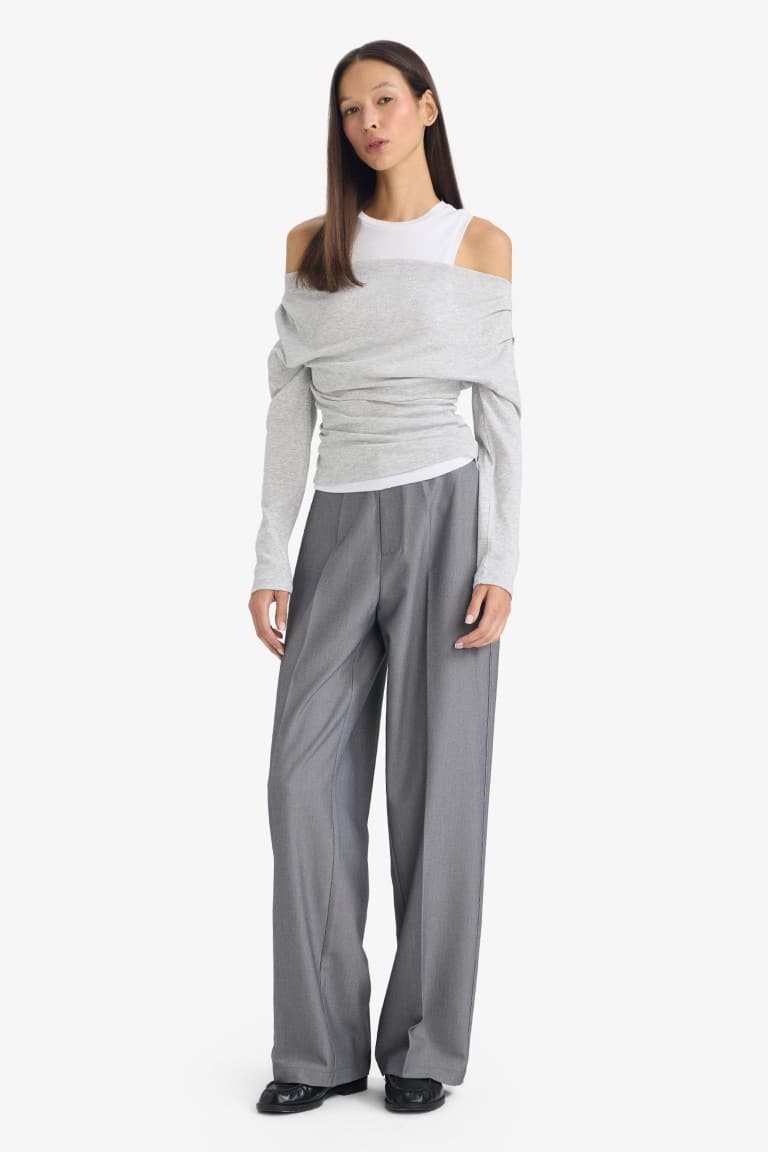High Waisted Straight Leg Trousers