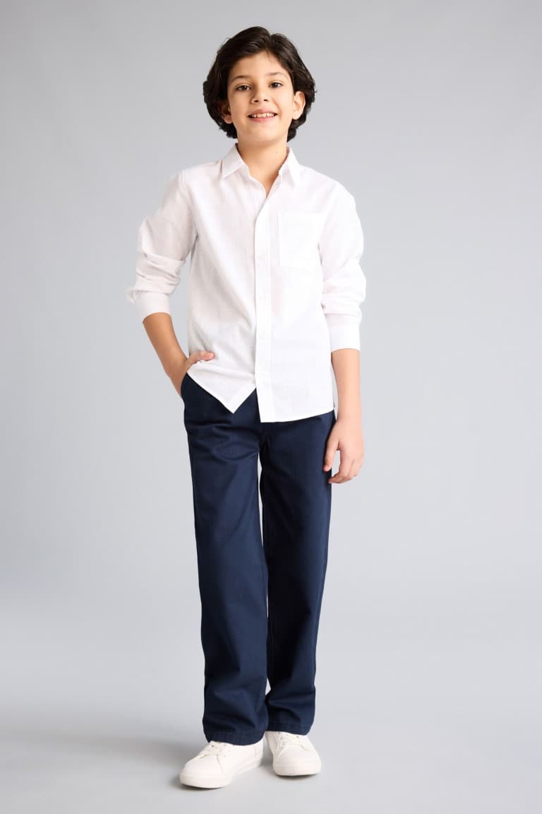 Boys Polo Collar Linen Look Long Sleeve Shirt Secondary image
