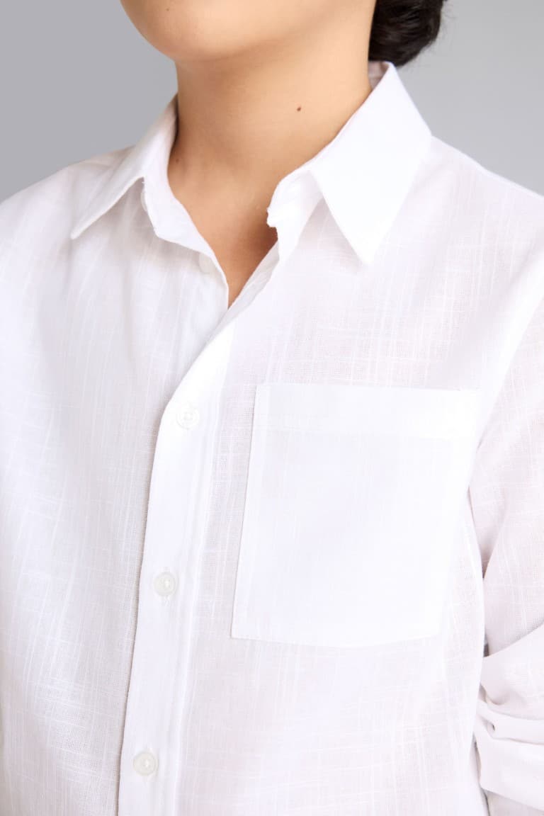 Boys Polo Collar Linen Look Long Sleeve Shirt