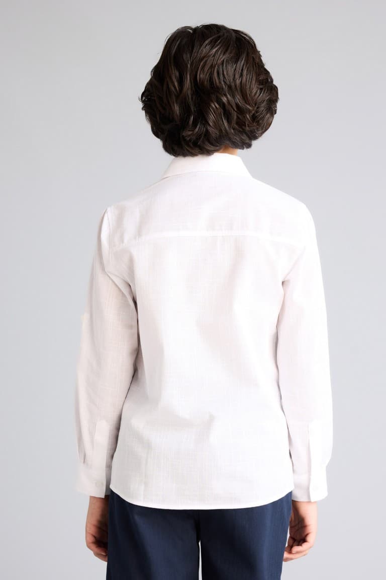 Boys Polo Collar Linen Look Long Sleeve Shirt