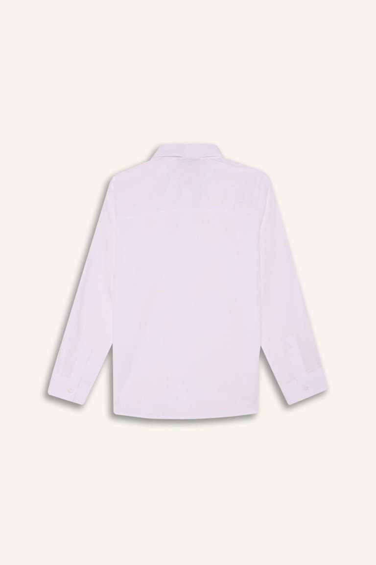 Boys Polo Collar Linen Look Long Sleeve Shirt