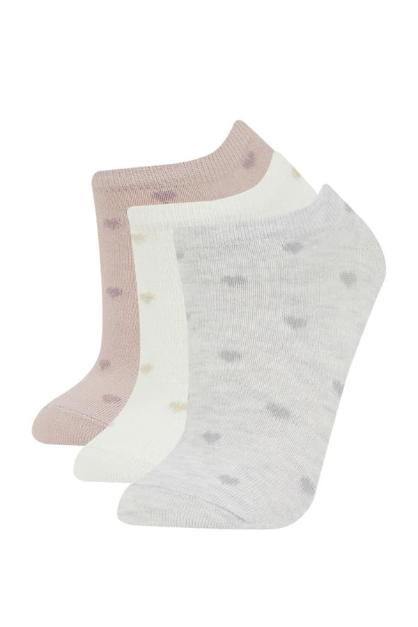 Women Heart Patterned 3-Pack Cotton Booties Socks