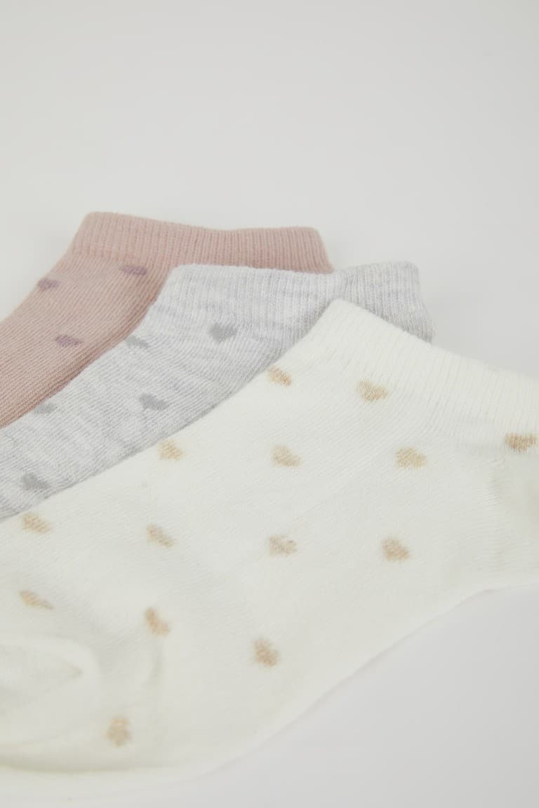 Women Heart Patterned 3-Pack Cotton Booties Socks