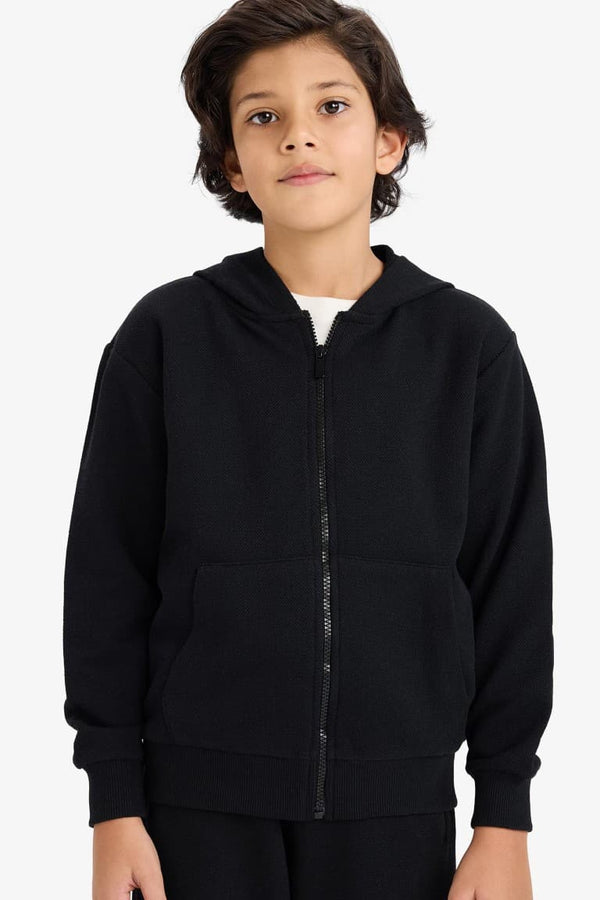 Hooded Pique Zippered Sweatshirt Boy