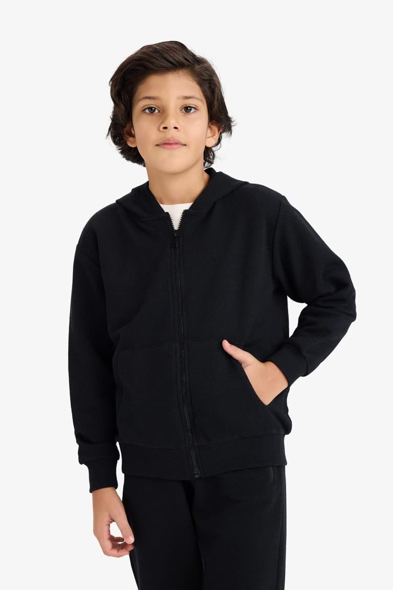Hooded Pique Zippered Sweatshirt Boy