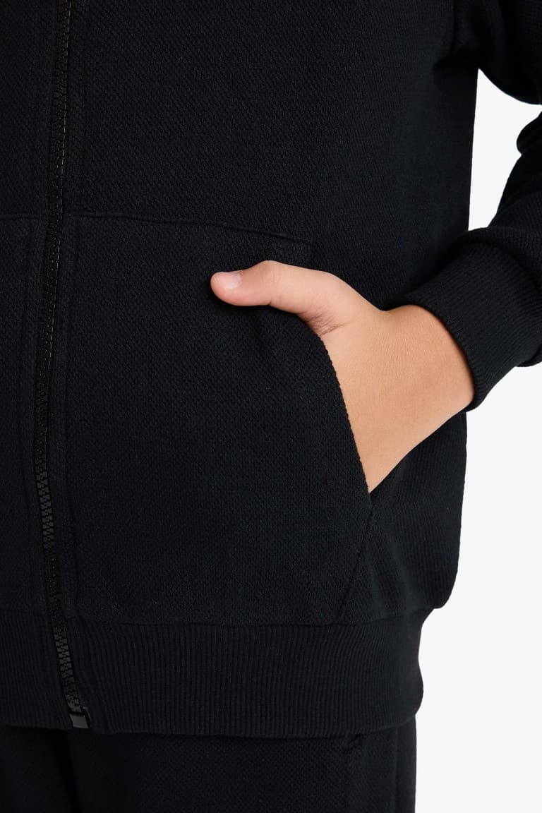 Hooded Pique Zippered Sweatshirt Boy
