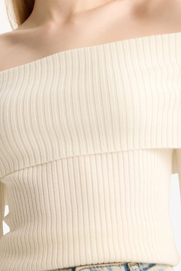 Slim Fit Narrow Cut Off-Shoulder Knit Sweater