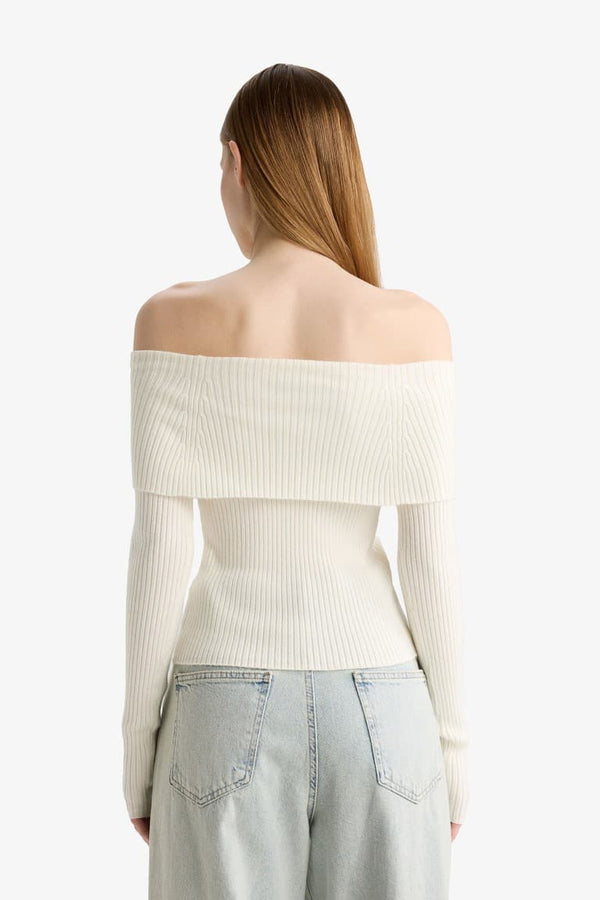 Slim Fit Narrow Cut Off-Shoulder Knit Sweater