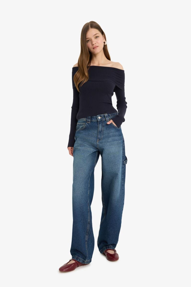 Slim Fit Narrow Cut Off-Shoulder Knit Sweater Secondary image