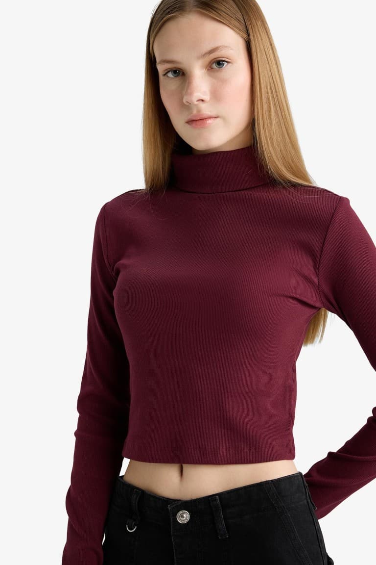 Fitted Turtleneck Ribbed Camisole Basic T-Shirt