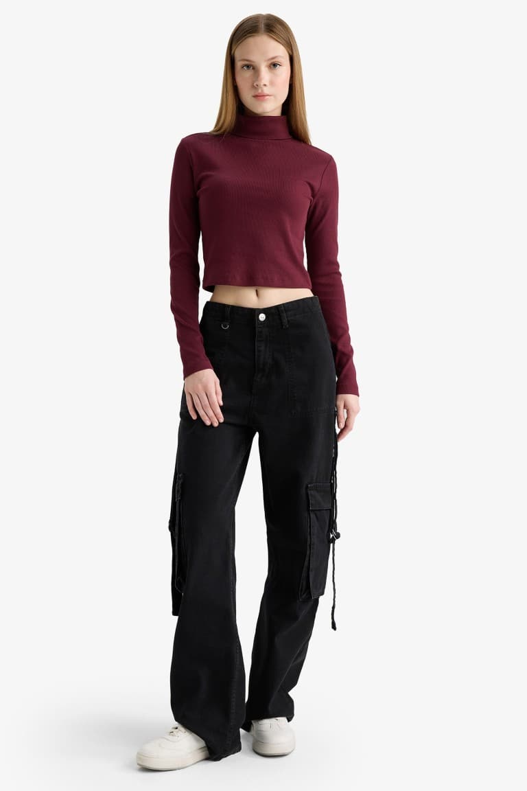 Fitted Turtleneck Ribbed Camisole Basic T-Shirt