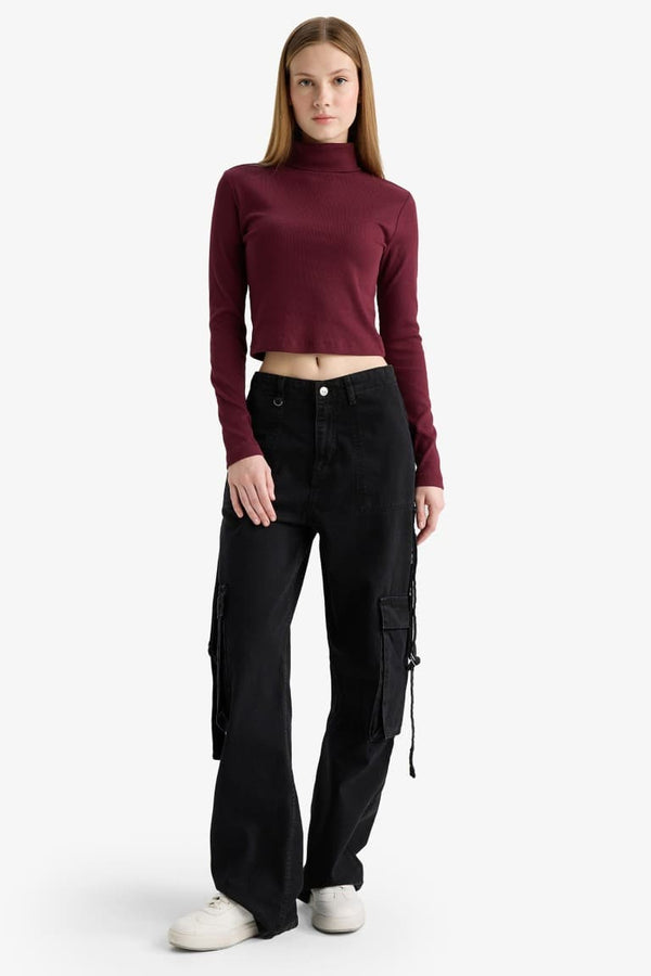 Fitted Turtleneck Ribbed Camisole Basic T-Shirt