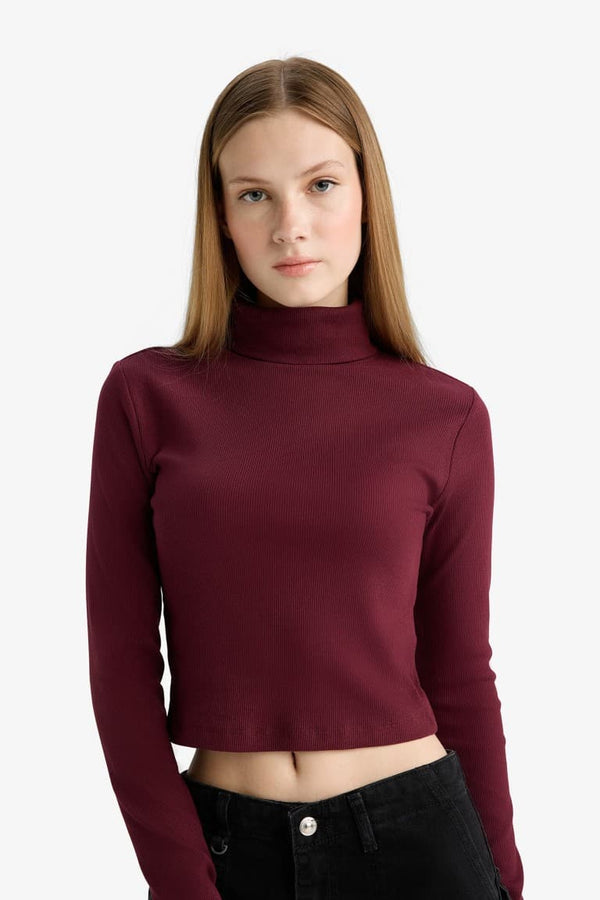 Fitted Turtleneck Ribbed Camisole Basic T-Shirt