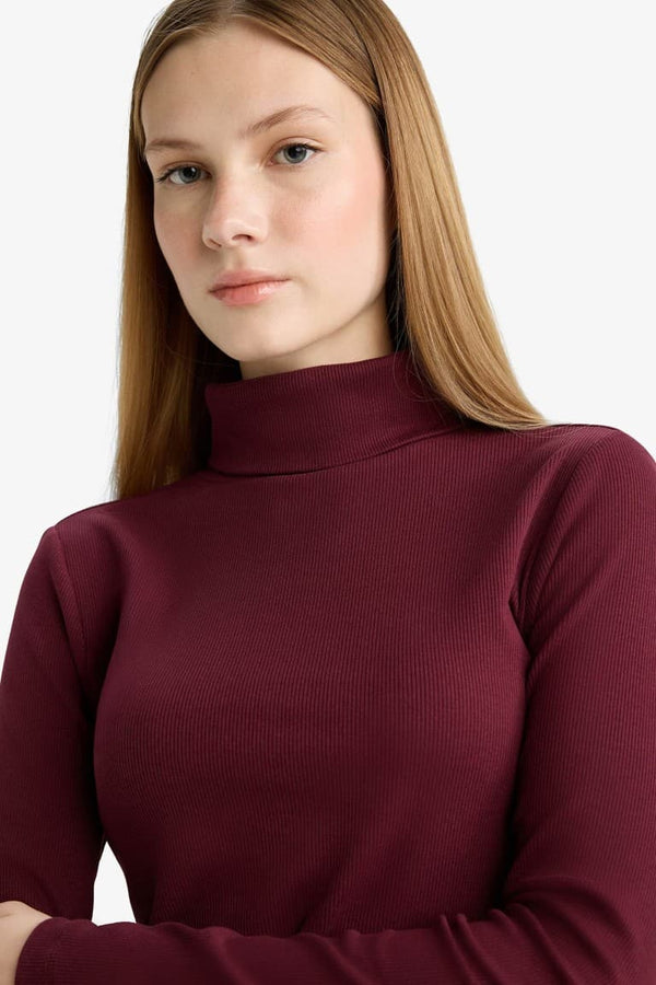 Fitted Turtleneck Ribbed Camisole Basic T-Shirt