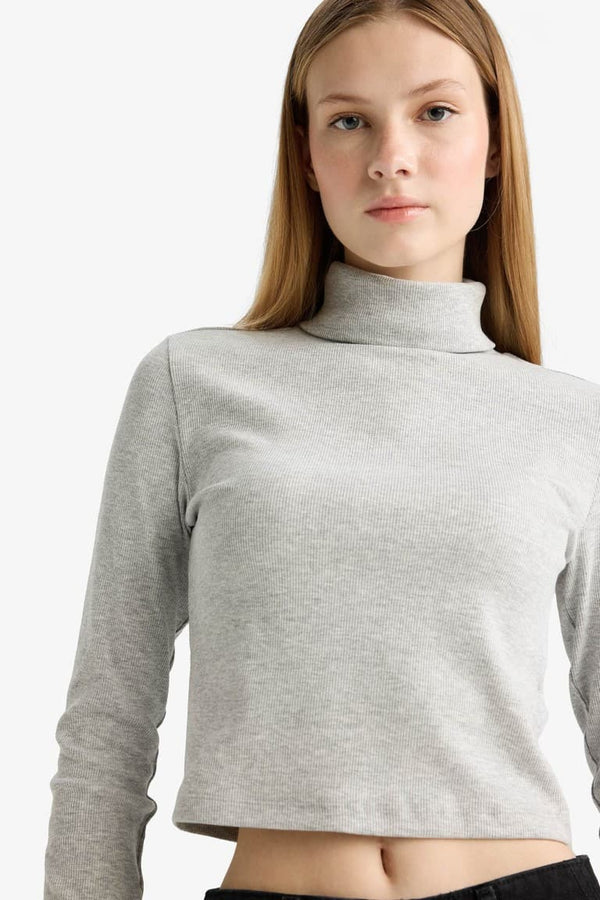 Fitted Turtleneck Ribbed Camisole Basic T-Shirt