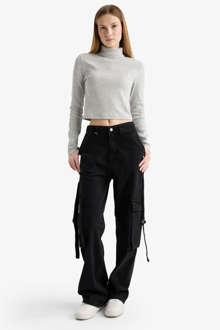 Fitted Turtleneck Ribbed Camisole Basic T-Shirt