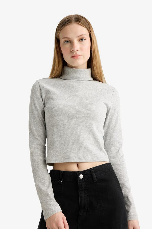 Fitted Turtleneck Ribbed Camisole Basic T-Shirt