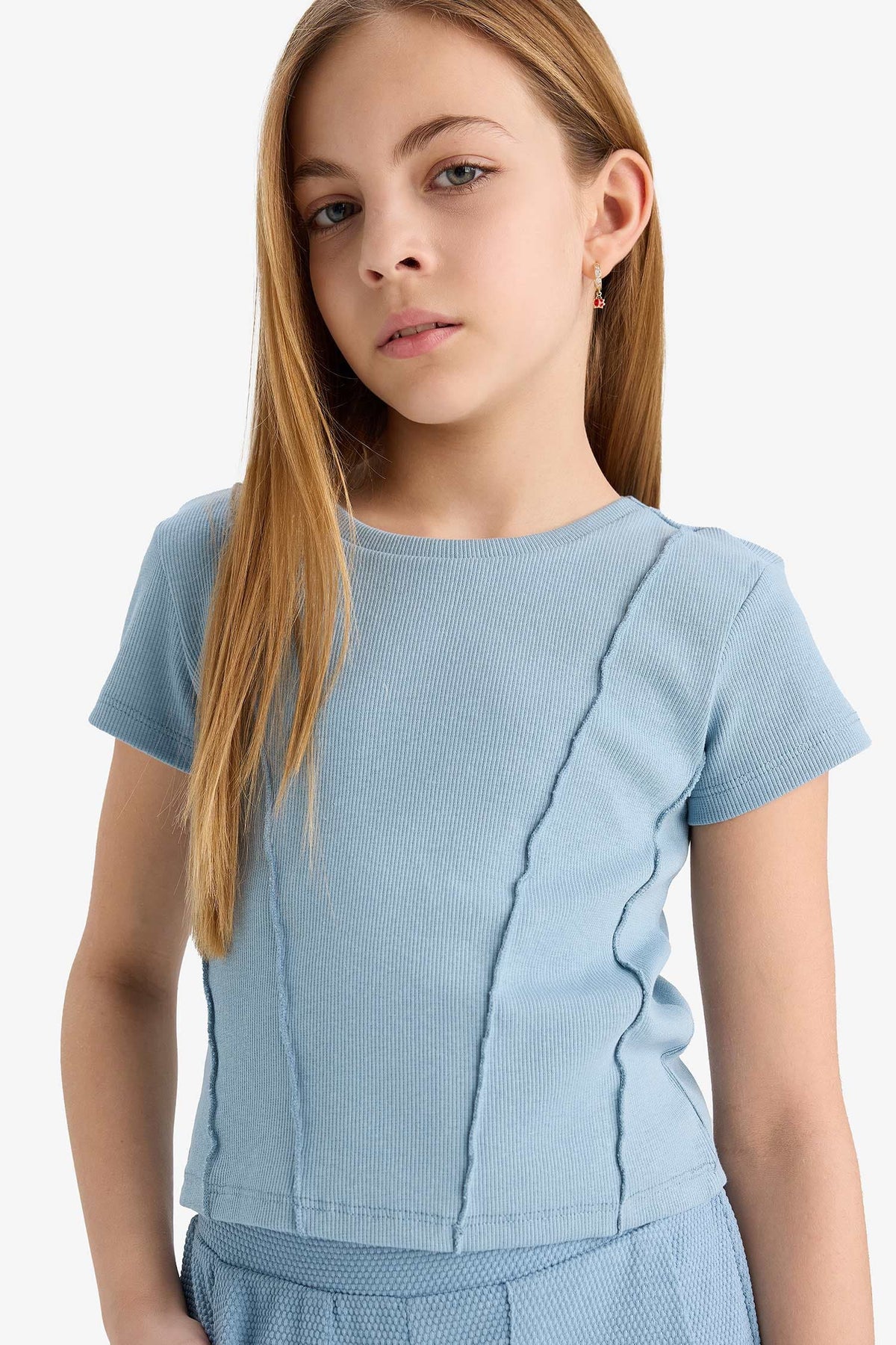 Girl Slim Fit Crew Neck Basic Rib T-Shirt Main image