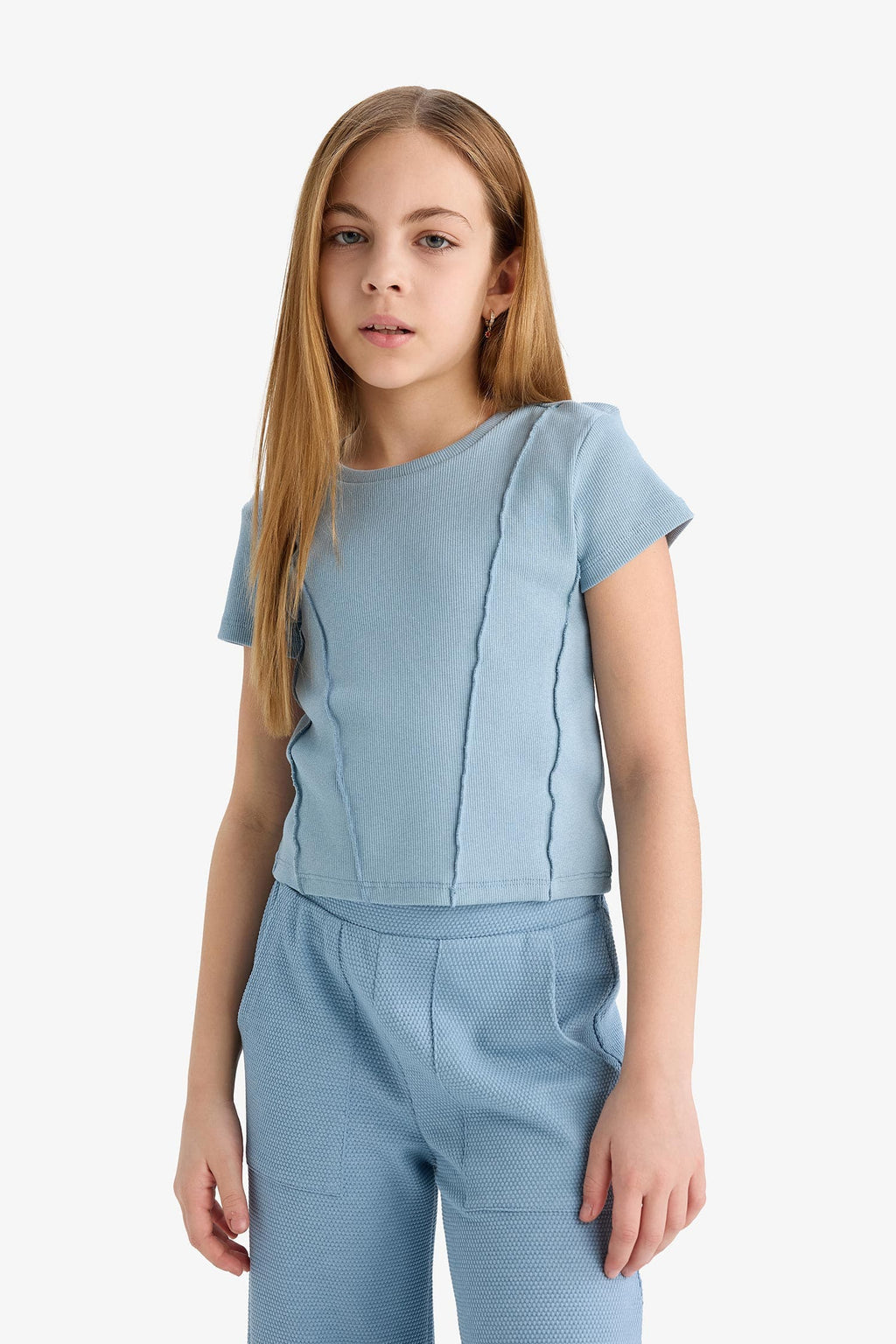 Girl Slim Fit Crew Neck Basic Rib T-Shirt