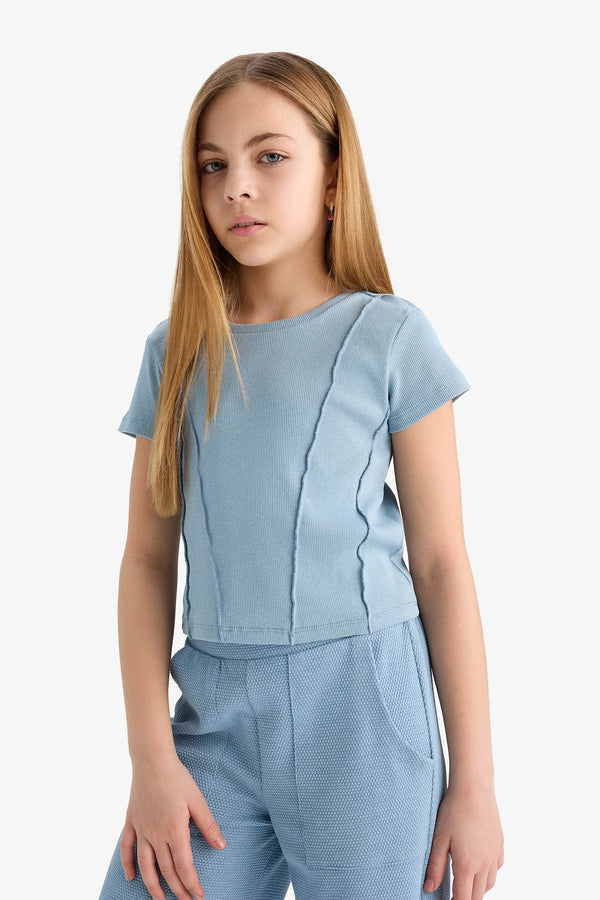 Girl Slim Fit Crew Neck Basic Rib T-Shirt