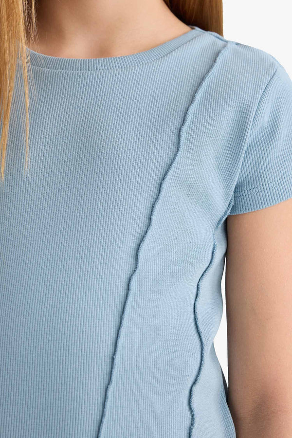 Girl Slim Fit Crew Neck Basic Rib T-Shirt