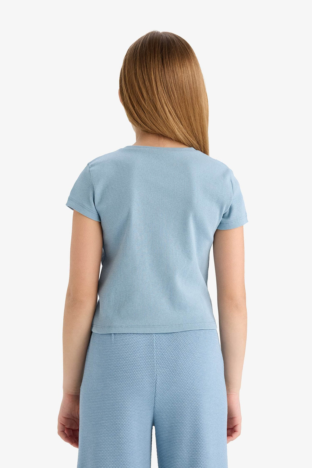 Girl Slim Fit Crew Neck Basic Rib T-Shirt