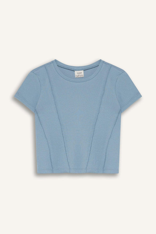 Girl Slim Fit Crew Neck Basic Rib T-Shirt