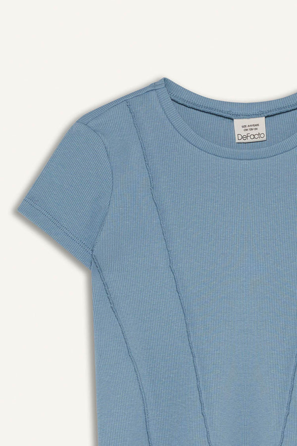 Girl Slim Fit Crew Neck Basic Rib T-Shirt