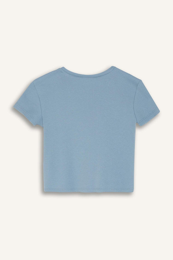 Girl Slim Fit Crew Neck Basic Rib T-Shirt